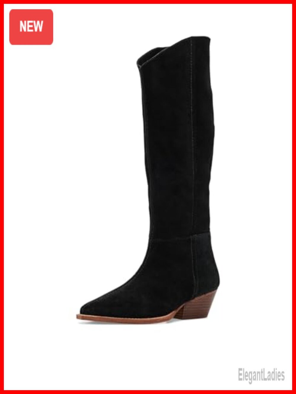 Suede Snip Toe Calf High Slouch Bootie with Block Heel